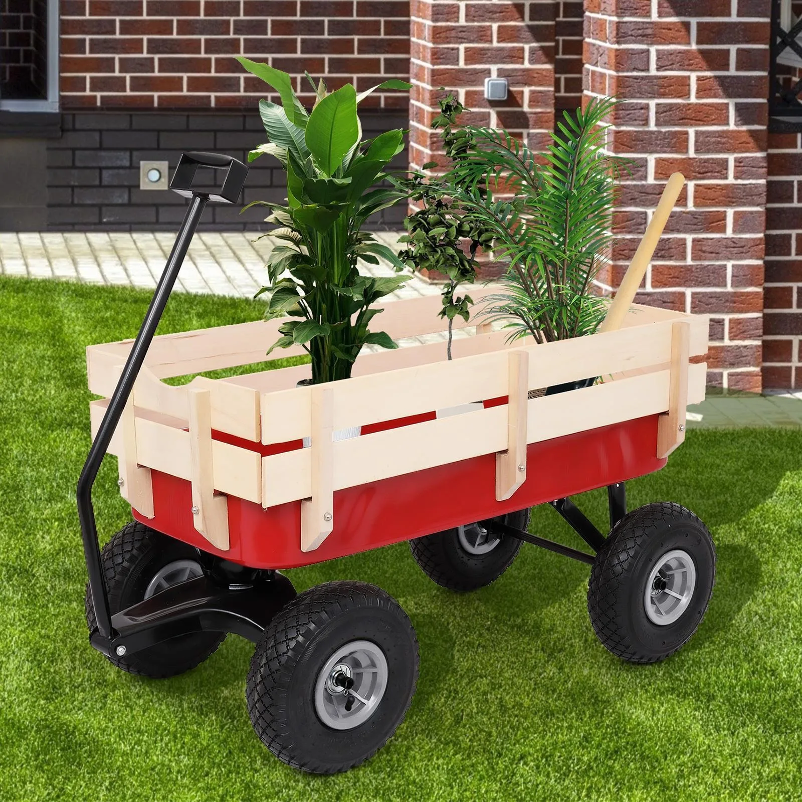 

US Garden Carts Yard Dump Wagon Wheel Cart Lawn Utility Cart Outdoor Heavy Duty US