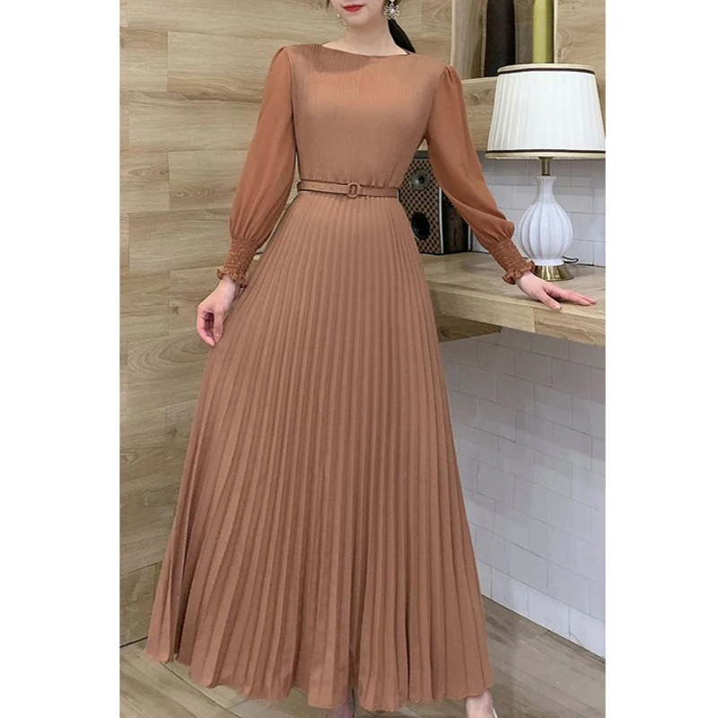 Women Solid Color Maxi Dress with Belt Female Streetwear Vintage Dress Tie Front Dress Y2k Casual  Beach Long Swing Robe