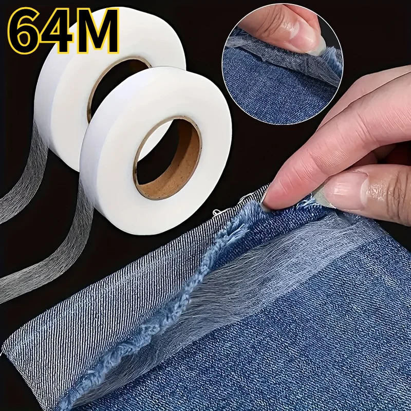 Cinta Adhesiva de Doble Cara para Dobladillo de Pantalones, 64M, para Confección de Ropa, Autoadhesiva, Termofusible, No Tejida, Herramienta de Costura para Cortar la Longitud de la Ropa