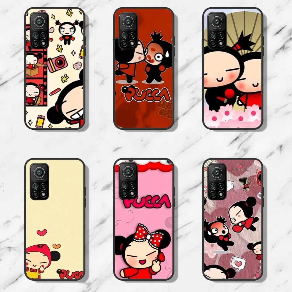 MINISO Cartoon P-Pucca G-Garu Phone Case For Xiaomi 12U 12pro Redmi 6 6A 7 7A K40pro Note8 Note9 Black Shell