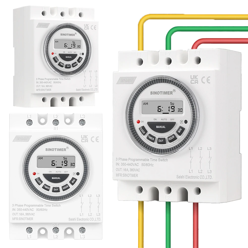 TM619-380V Multipurpose Digital Programmable Time Switch 7-Day 18 ON/OFF Timer Settings Three Phases for Exhaust Fan/Water Pump