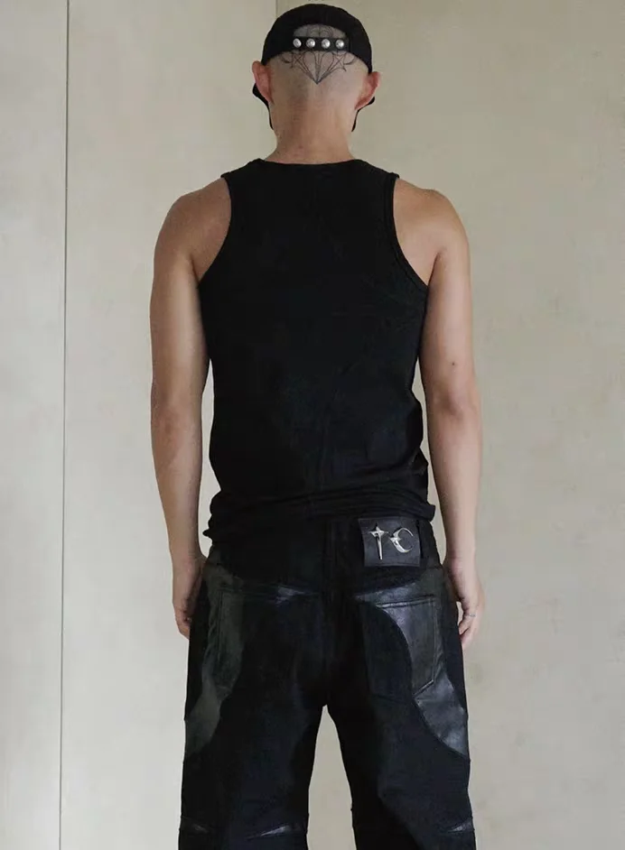 Thug Club 25SS Basic Silver Accessory Metal Logo Retro Sleeveless Base T-Shirt round Neck  Color Vest Cotton Nylon Material