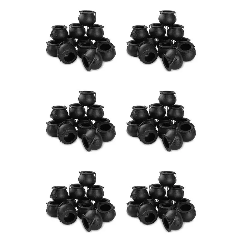 AT29-72Pcs Mini Black Cauldron With Handle Halloween Mini Witch Cauldron Halloween Pot Candy Holder For Halloween
