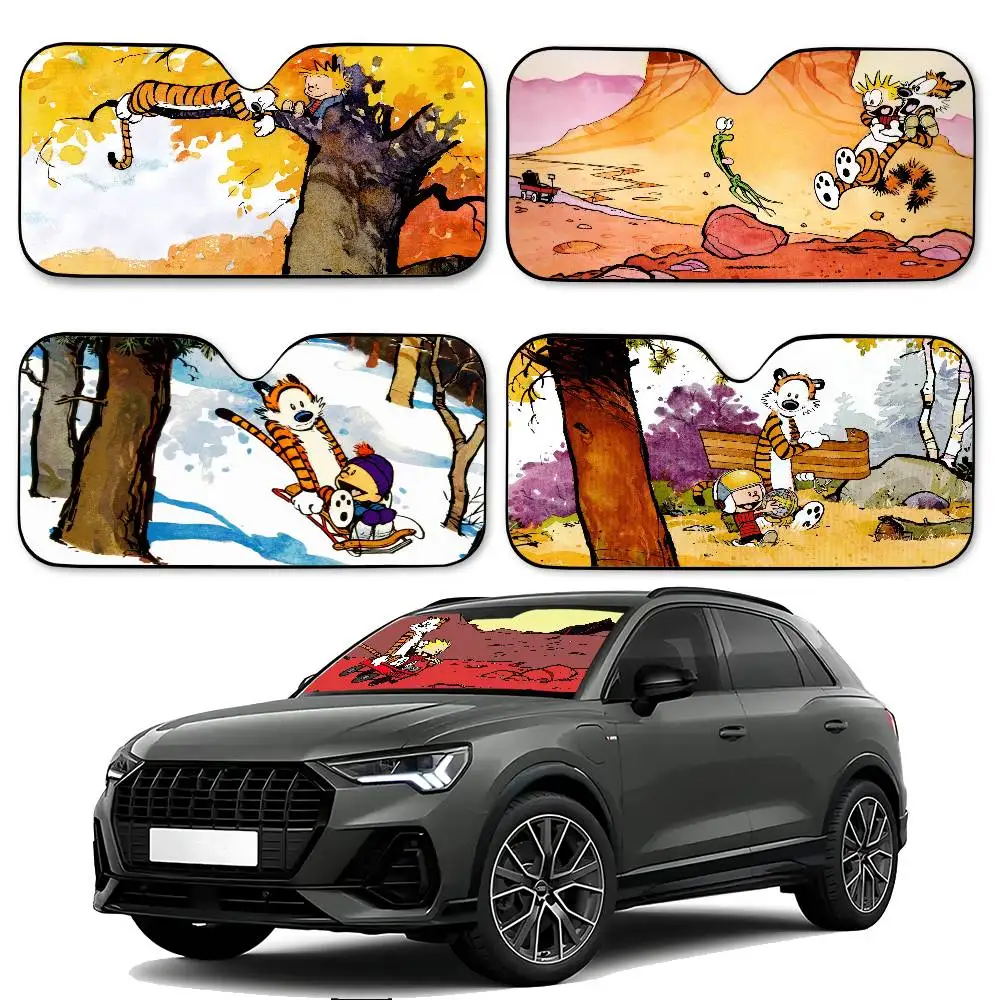 Book C-Calvin And H-Hobbes Car SunShade Windshield Cover UV Protection Auto Visor Accessories For Cars