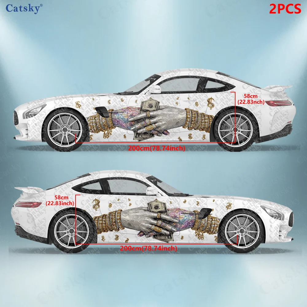 2pcs Wealth Holding Money Car Side Decals, Self-Adhesive PVC Waterproof & Scratch-Resistant Stickers, Fashionable Decals