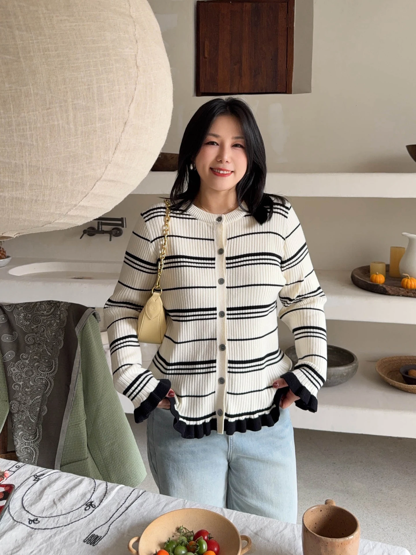 

VOGANA Женский корейский вязаный кардиган большого размера в полоску, весенний, с открытым передом, в стиле Aosphere