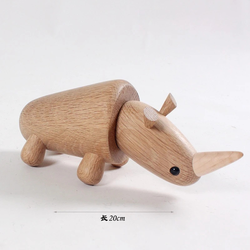 

Creative Housewarming Gift Present Handmade Solid Wood Rhino Decoration INS Style Healing Figurine for Living Room Study Desk