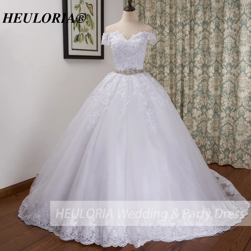 HEULORIA Princess Ball Gown Wedding Dress off shoulder bride dress lace up plus size robe de mariee Lace beading Wedding Gown