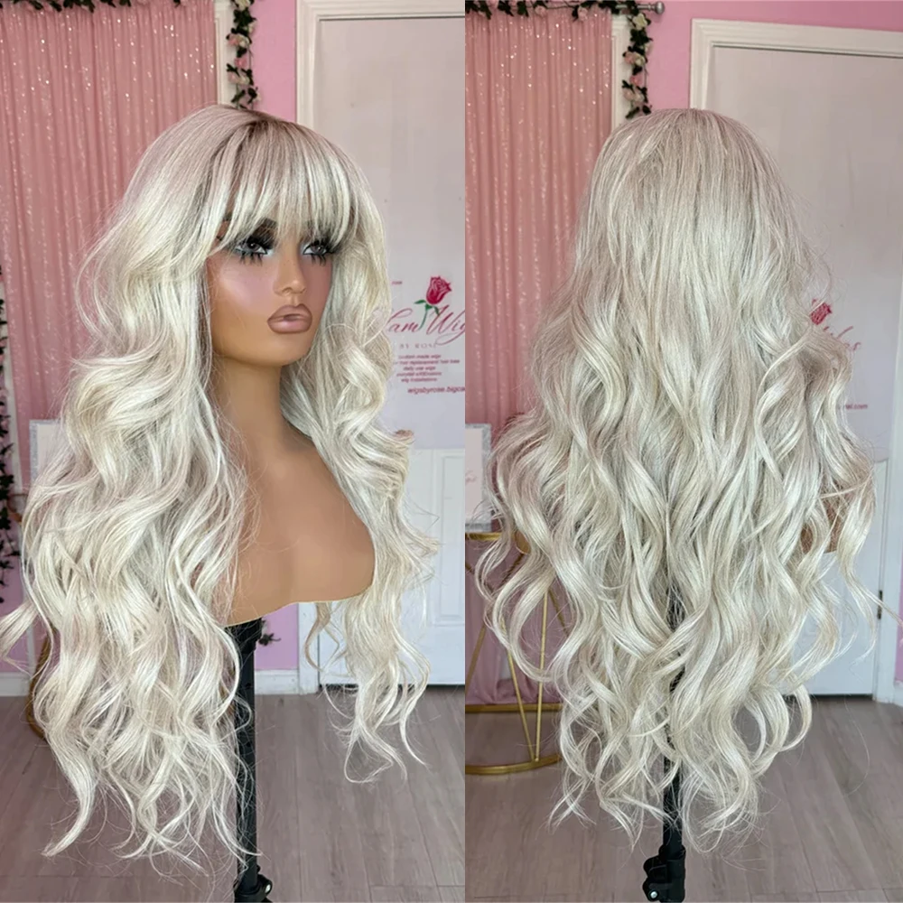 

Женский парик с короткими корнями, свободной волной, платиновым блондом и челкой, из термостойкого синтетического волокна премиум-класса, для вечеринок