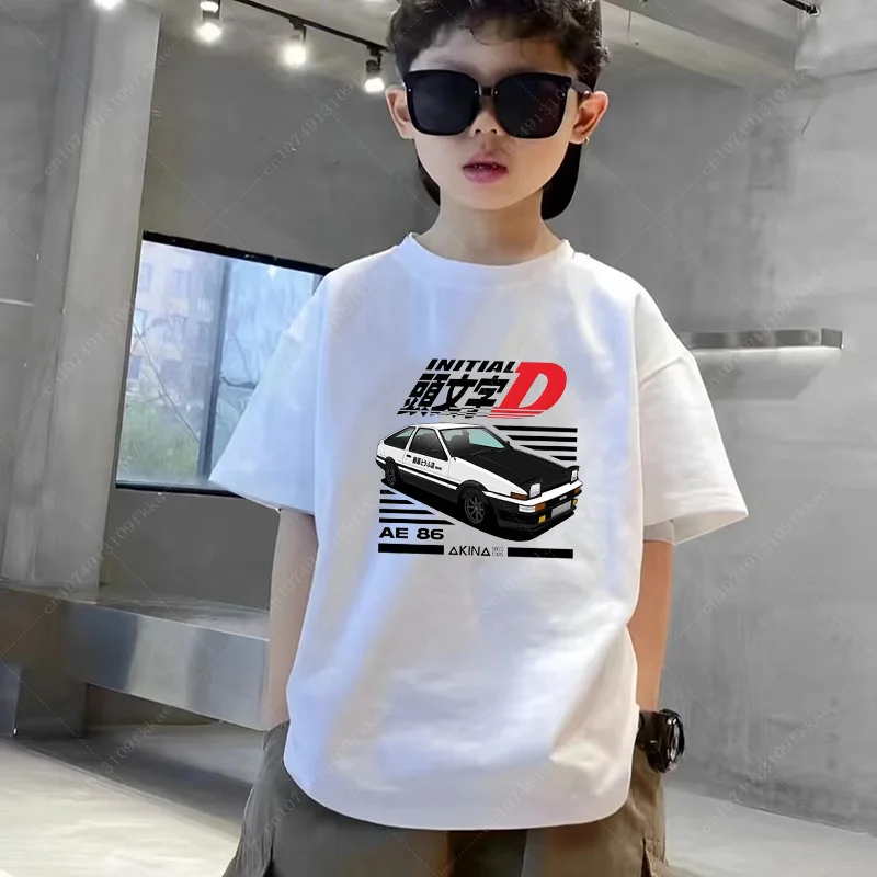 

Рубашка для мальчиков и девочек с принтом дрифта AE86 Initial D, детская крутая Дизайнерская одежда с машинками, Детская летняя белая футболка для подростков 3-14 лет