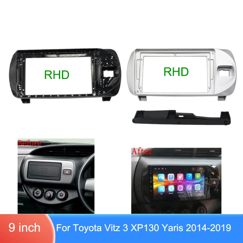 9 Inch Dashboard Installation Kit For Toyota Vitz 3 Yaris XP130 2014-2019 RHD Black Silver Optional Wiring Cable