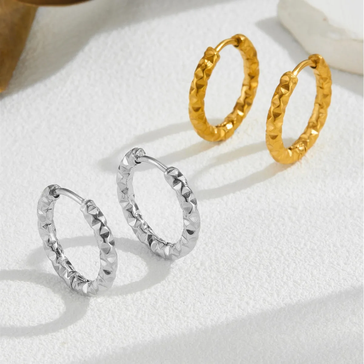

EVISPOL Gold Color Stainless Steel Twisted Huggie Hoop Earrings for Women Men Fashion Ear Piercing Jewelry for Christmas Gift