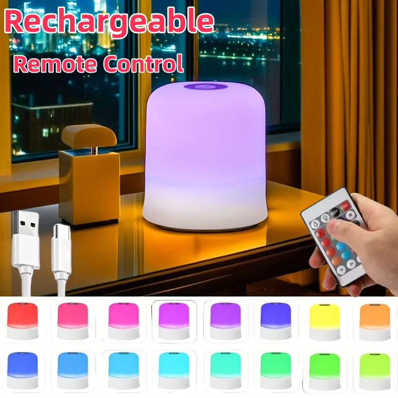 3-color/RGB Dimmable Table Lamp Touch Night Light USB Charging Remote Control Night Light Ambient Light for Bedroom Living Room