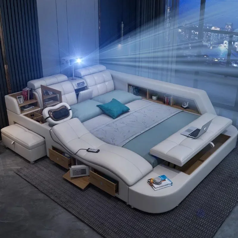 

High End European Frame Bed Design Modern White Luxury King Size Modular Bed Frame Headboard Storage Camas De Casal Furniture