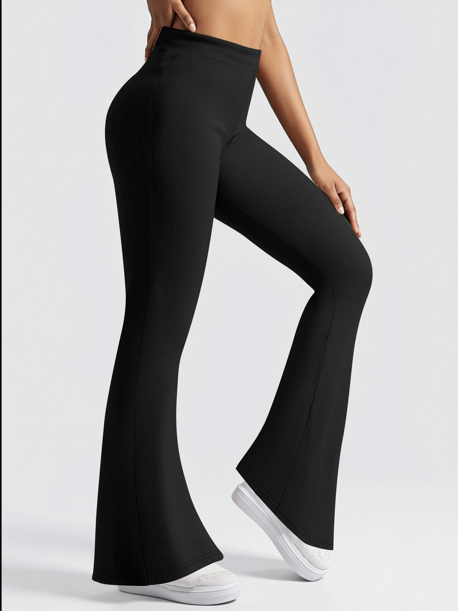 Korean Trend Pocket Flare Trousers, High Rise Stretch Bootcut Pants for Mall Hangouts Daily Errands
