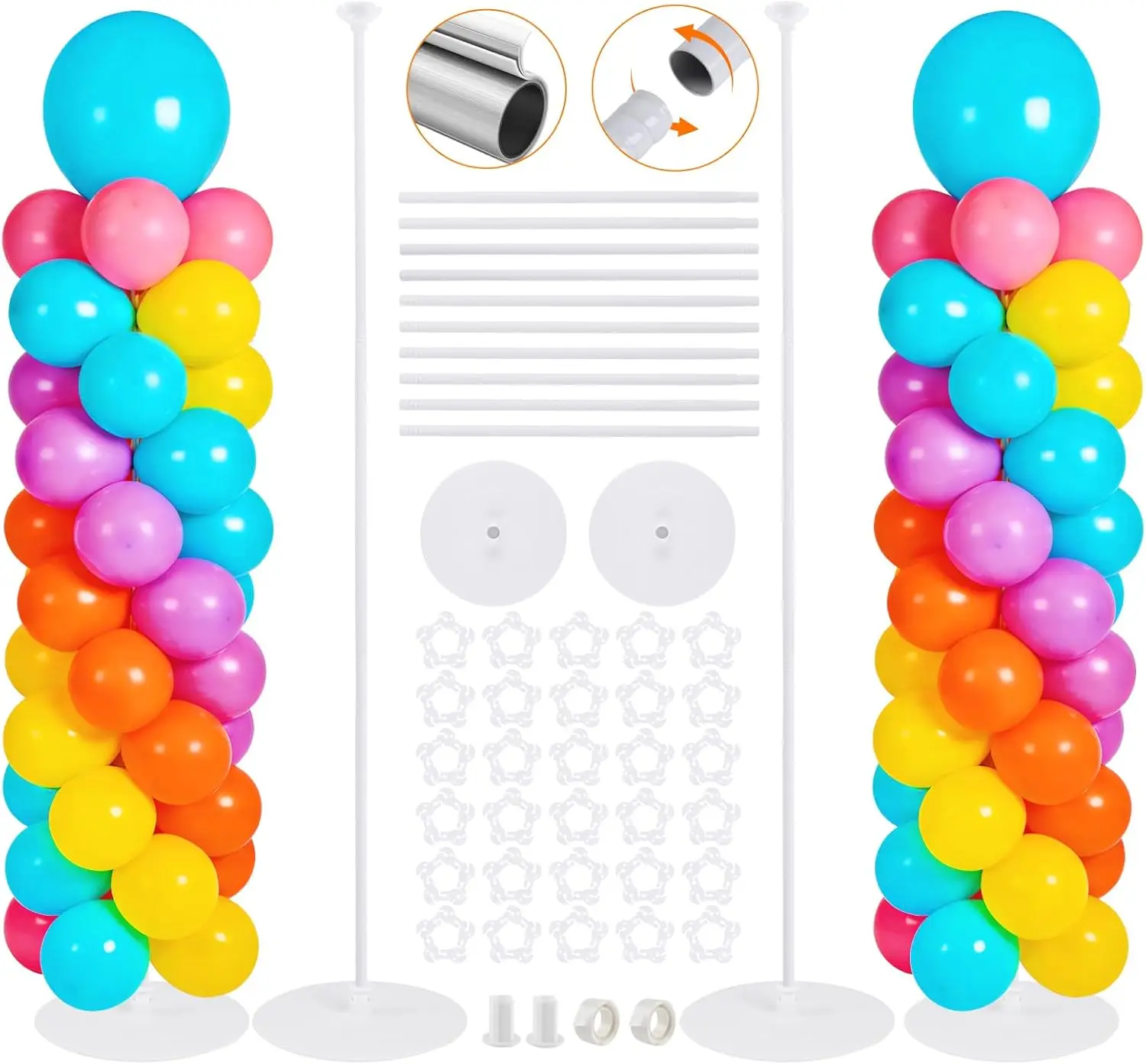 

7FT Metal Balloon Stand Kit of 2, Reusable Pillars with Base for Party Decor