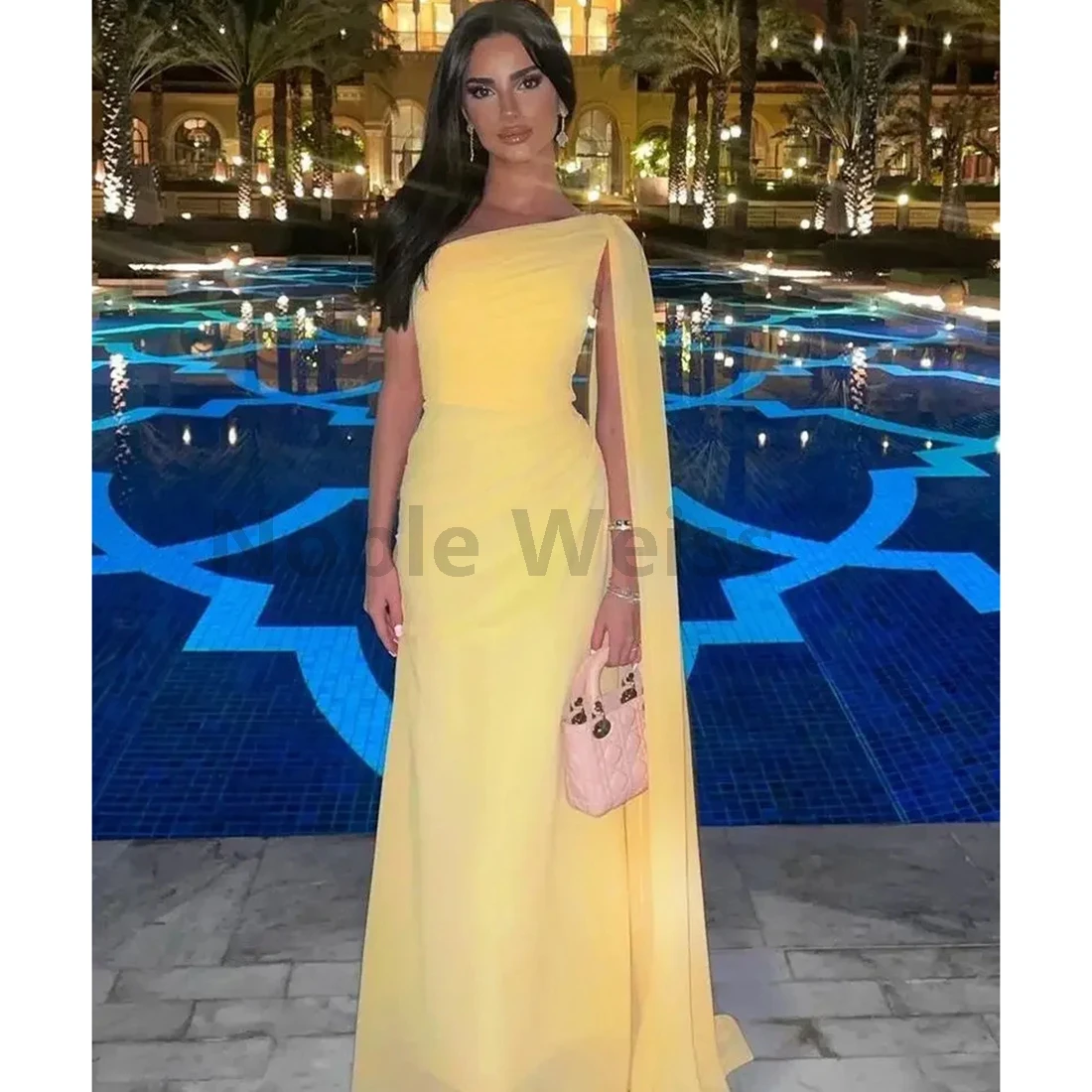 

Шифоновое вечернее платье на одно плечо Русалка длиной до пола, плиссированное платье для выпускного вечера на заказ