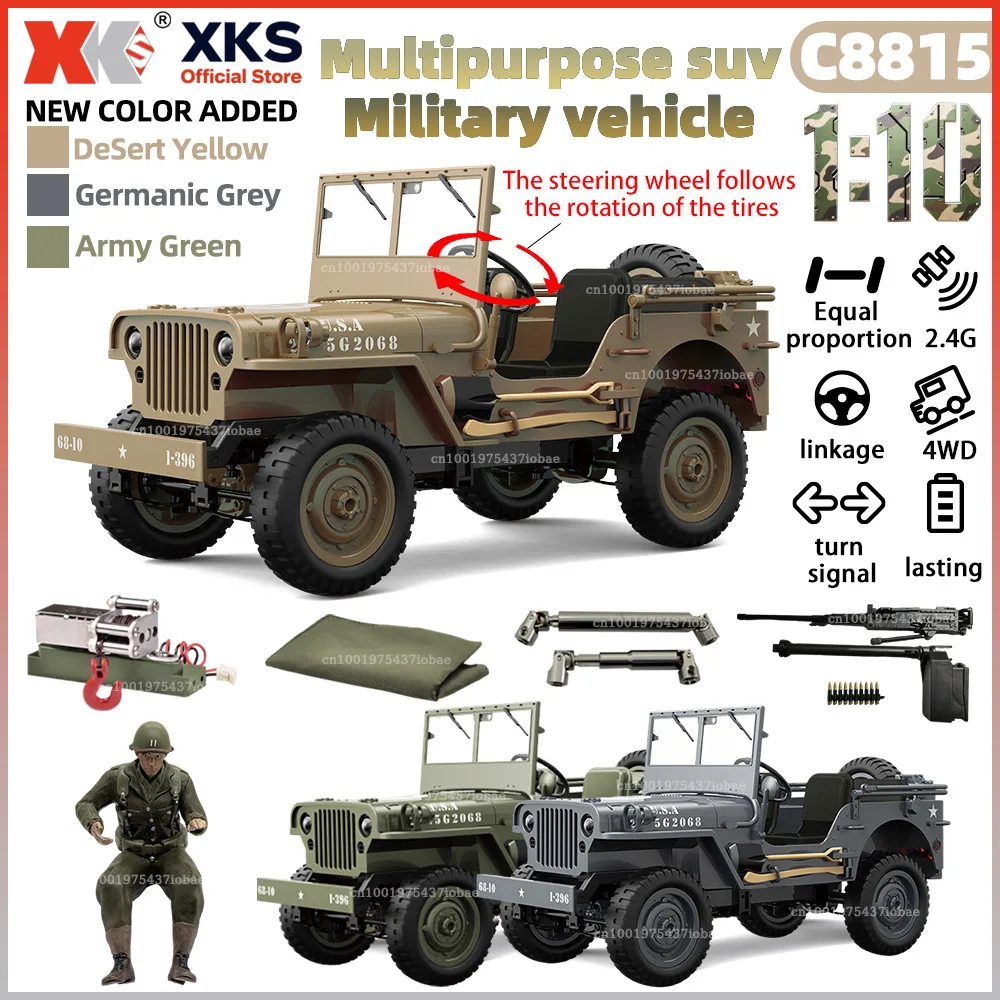 

XKS JJRC C8815 1:10 Willys, масштаб 1941 МБ, радиоуправляемая машина, 2,4G, 4WD, военный внедорожник с дистанционным управлением для детей и взрослых