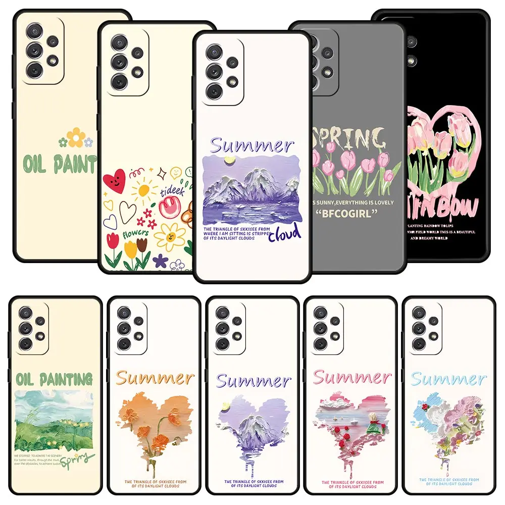 Case For Samsung A17 A15 A13 A51 A71 A41 A07 A05S A35 A55 A23 A25 A33 A53 A73 A57 A37 5G Cover Love Art Summer Cloud Flower Oil
