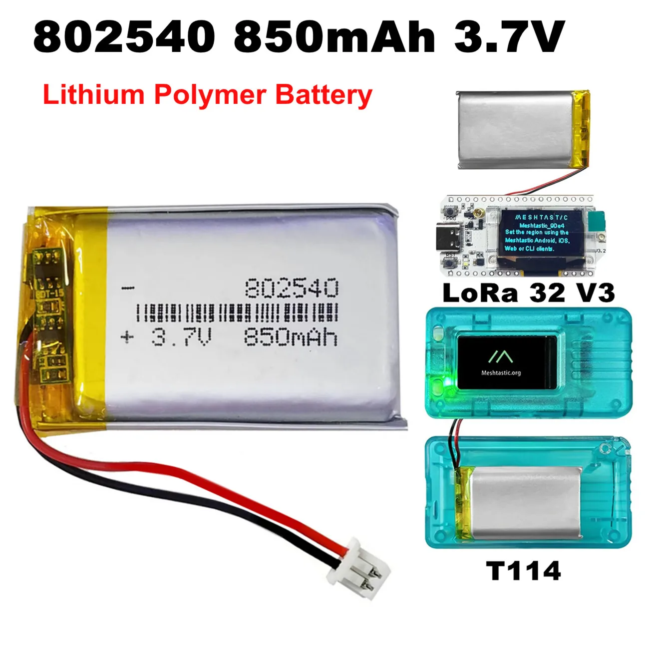 1-10PCS 3.7V 850Mah PL802540 Lithium Battery Polymer Rechargeable Batteries For Heltec T114 V2 LoRa 32 V3 Dev-board LoRa Node