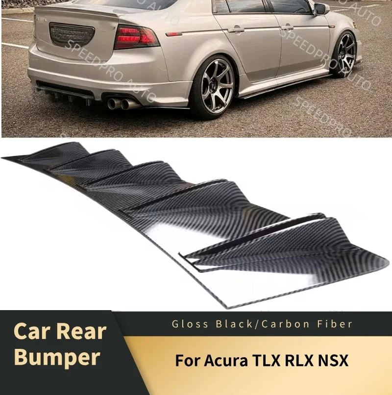 

For A-cura TLX RLX NSX Rear Diffuser 5 Fins Shark Bumper Splitter Spoiler Lip Car Body Kit Accessories Carbon Fiber Black