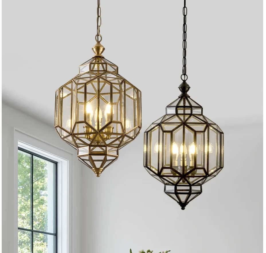 Outdoor Glass Pendant Lights Copper Deco Pendant Lamp, 3Lights, Vintage 100% Copper Glass AC110V/220V Glass Shade Pendant Light
