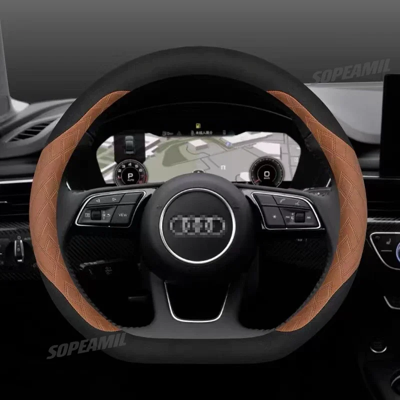 Antislip Microfiber leather car suede steering wheel cover for Audi S Line A3 Q3 A4 Q5 A5 Q7 A6 Q8 A7 A8 TT S3 S4 S5 RS3 RS4 RS5