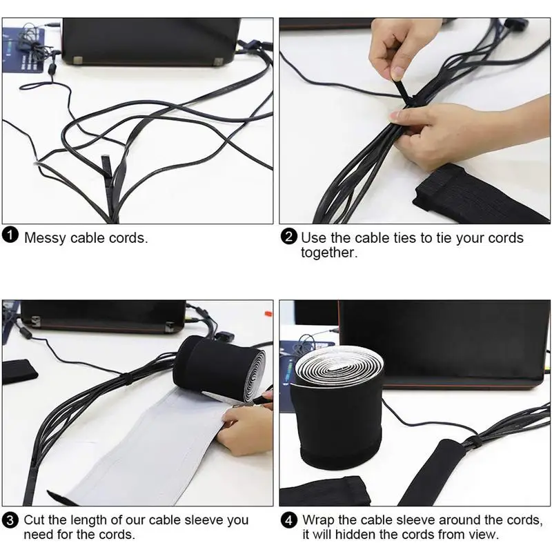 Neoprene Wrap Earphone Speaker TV Wire Computer Cord Hider Cover Universal Cable Management Sleeve Flexible Organizer