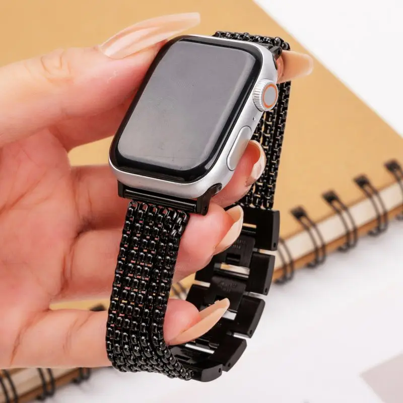 

Роскошные металлические ремешки для Apple Watch S11 10 9 8, браслет из нержавеющей стали, цепочка для iWatch 38 40 41 42 44 45 46 49 мм, Correa