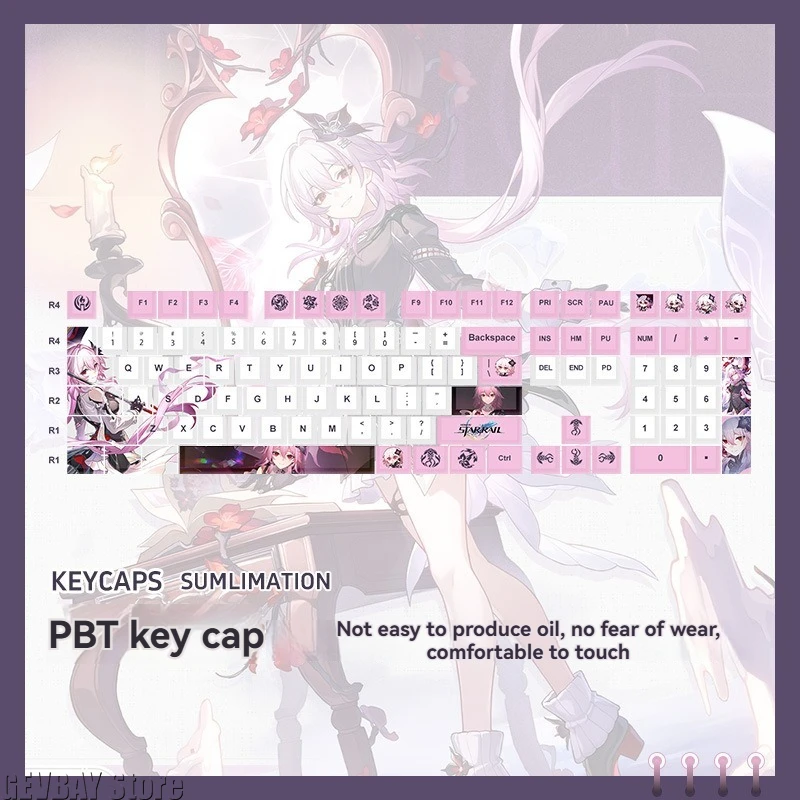 

HonkaiStar Rail Cyrene Derivative Products 4/12-Keycaps with PBT Five-sided Dye-sublimation Keyboard Keycaps Anime Keycaps
