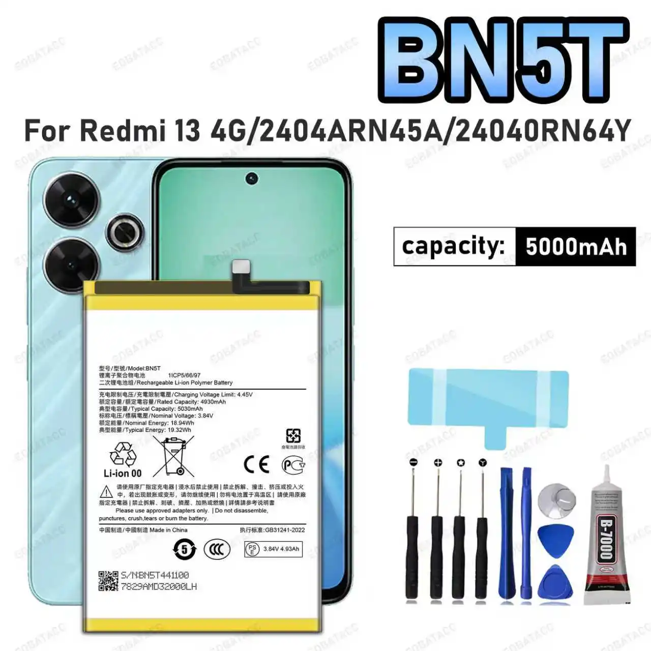 

100% New High Quanlity Replacement Battery 5030mAh BN5T for Xiaomi Redmi 13 / POCO M6 4G Batteria Battery Batteries + Free Tools