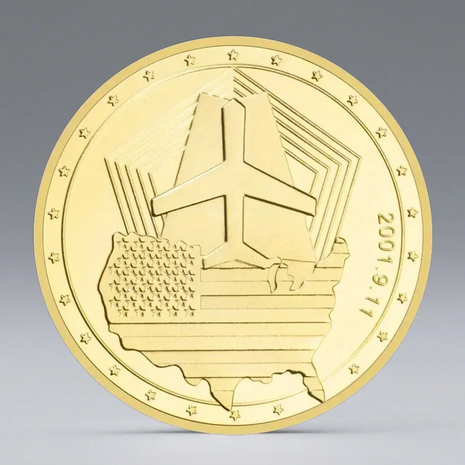 The 20th Anniversary of 9/11 Terroist Attacks Souvenir Coin World Trade Center Gold Plated Challenge Coin