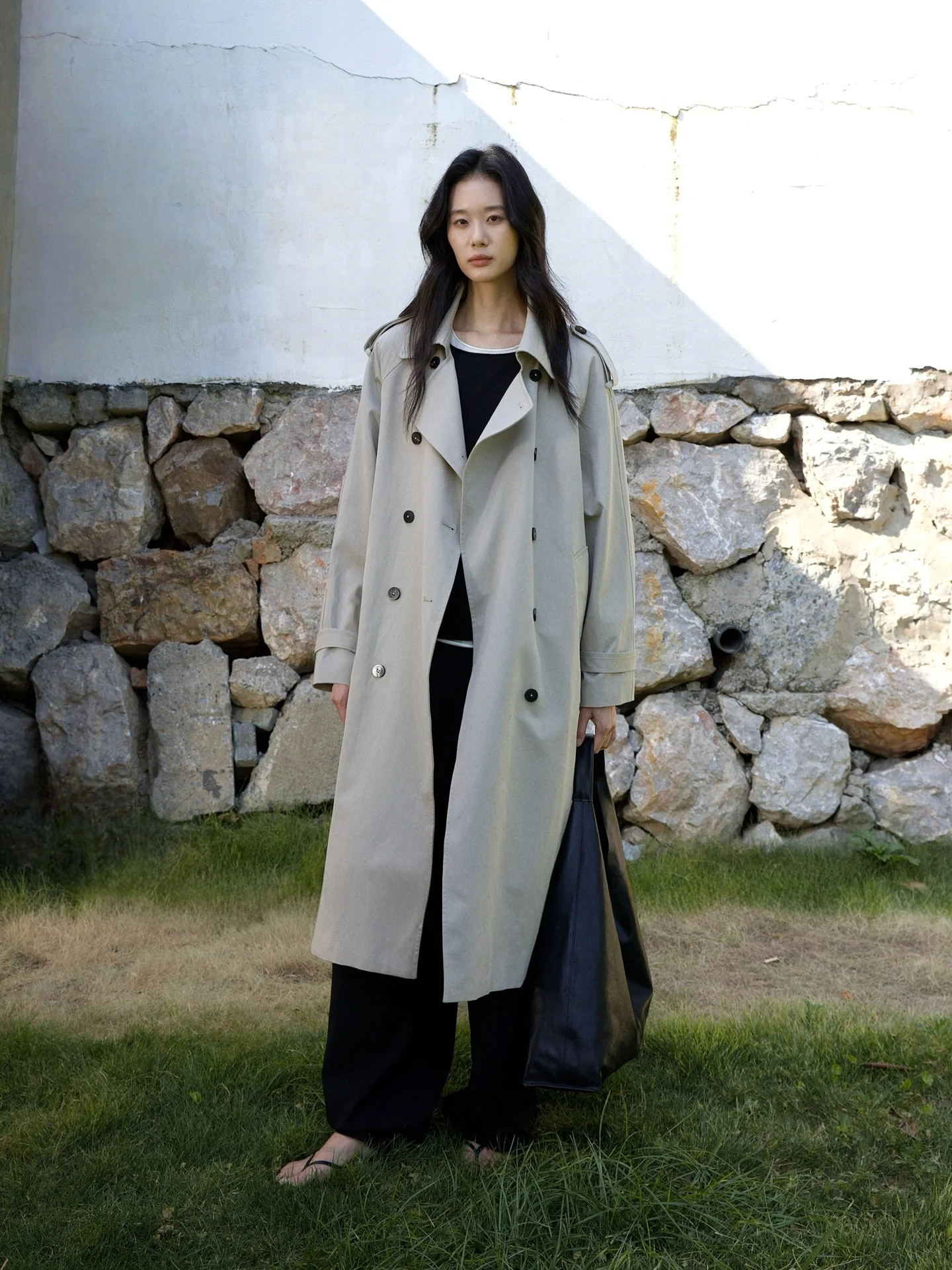 

Comfortable Folded Double-Row Button Mid-Length Coat ape Free People Traveler Sle Cotton Lyocell Blend Commute Faion