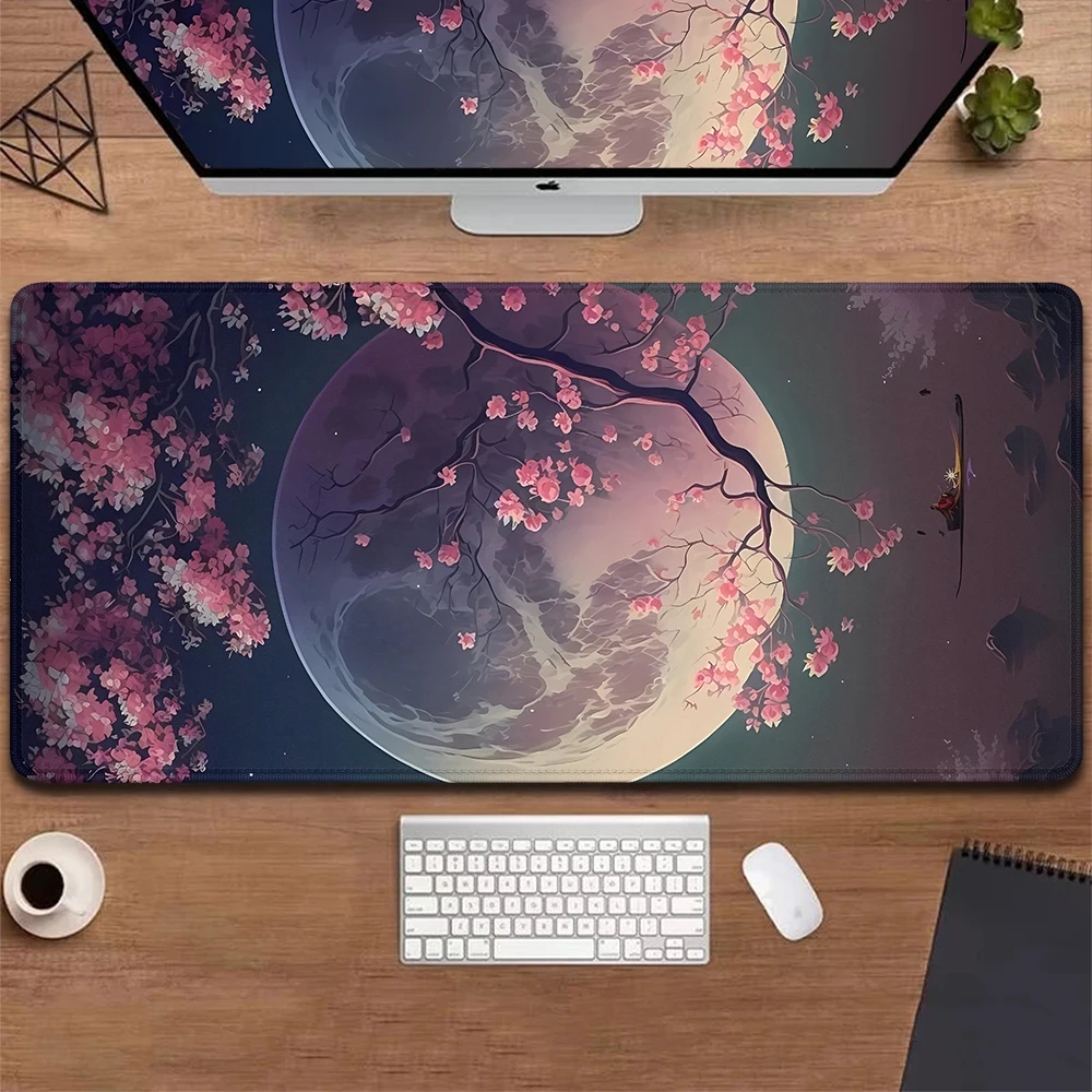 Mousepad Gaming Anime Cherry Sakura Moon Aesthetics Computer Keyboard Mouse Pad XXL Table Decoration Mat Rubber XL Desk Pad Rug