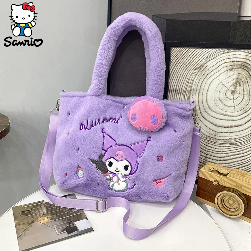 Sanrio กระเป๋าผ้ากำมะหยี่สำหรับเด็กผู้หญิง, กระเป๋าผ้ากำมะหยี่ Cinnamoroll กระเป๋า Crossbody กระเป๋าสะพายไหล่ Kuromi Y2k ความจุสูง