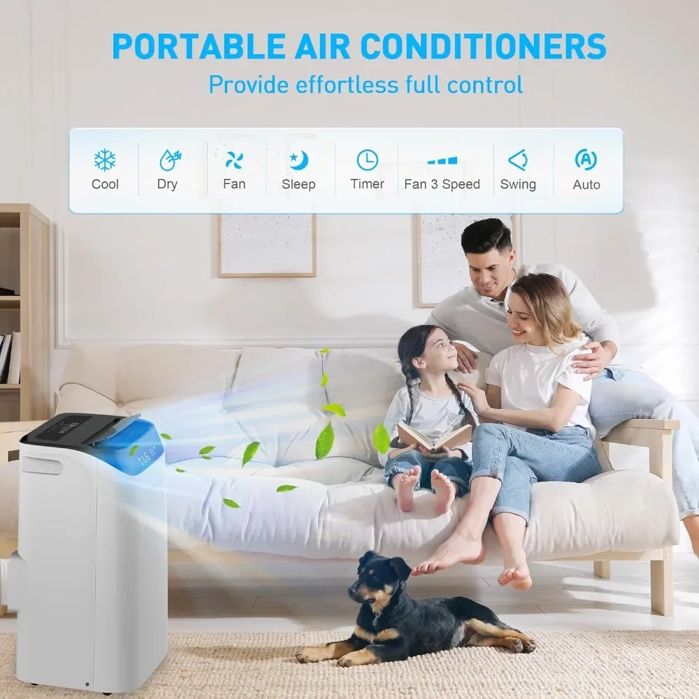 AC portabel, 12,000 BTU kunci anak, pendingin cepat, Dehumidifier, hemat energi, AC