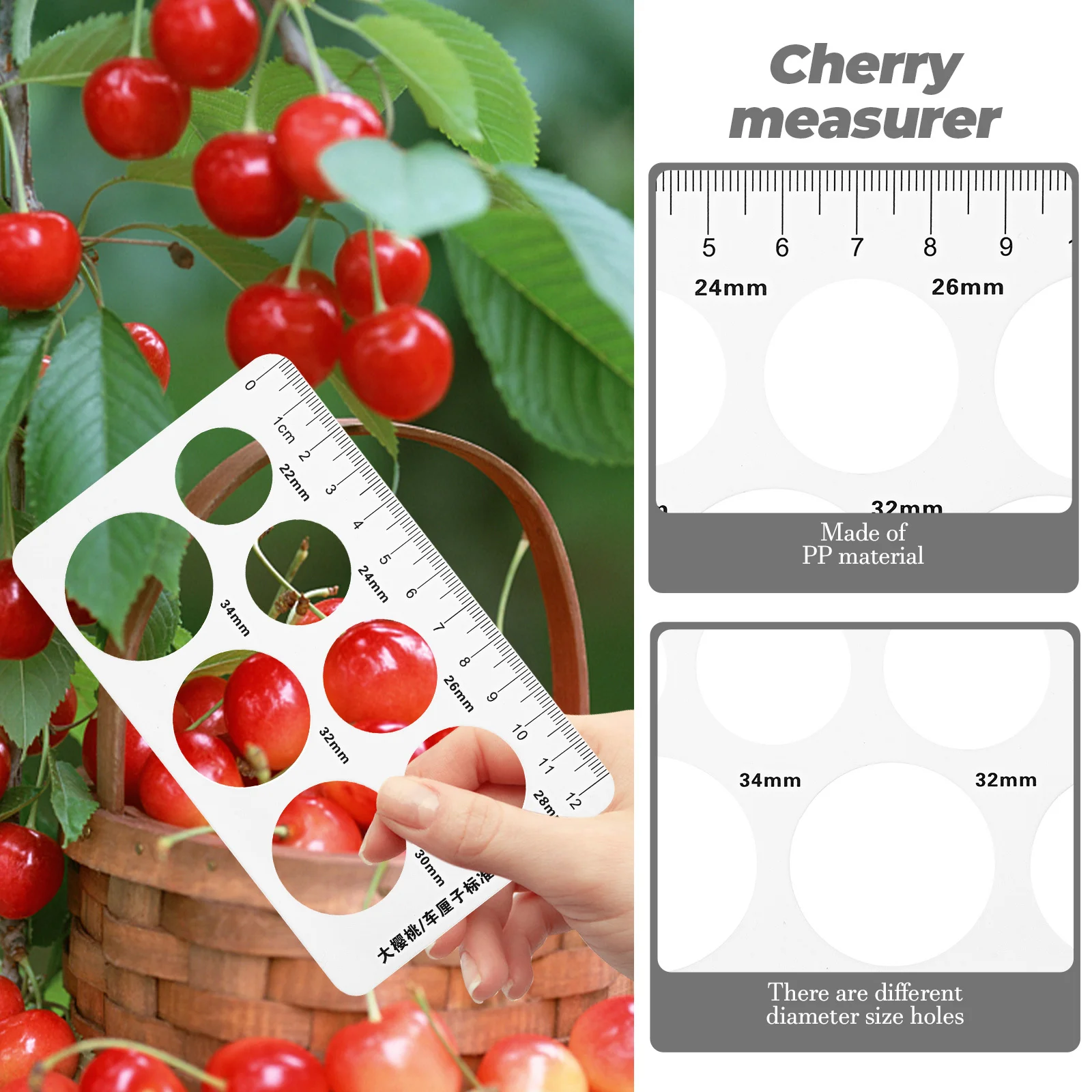 

12Pcs Cherry Diameter Measuring Ruler Bright Easy to Use Fruit Sizing Tool Cherry Measurer Diameter Measuring Ruler