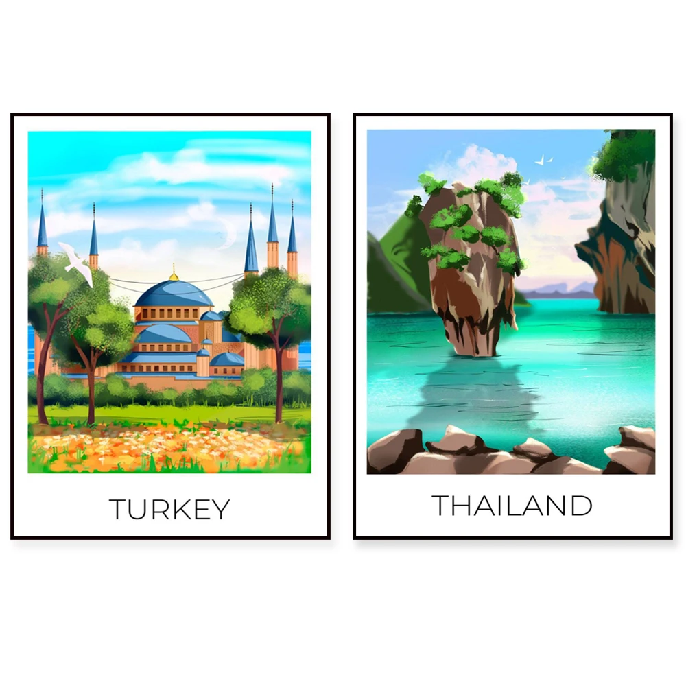 Sri Lanka elephant, Iceland, India, Cyprus, Germany, Copenhagen, Budapest, Spain, Turkey, Thailand, Prague Europe travel poster