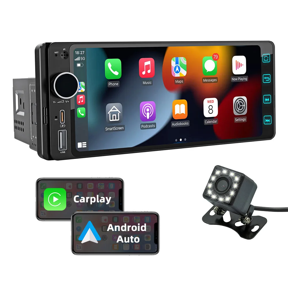 BQCC Auto Estereo Coche Reproductor 6.25Pulgadas Mp5 Android Auto Carplay Ahd Camara