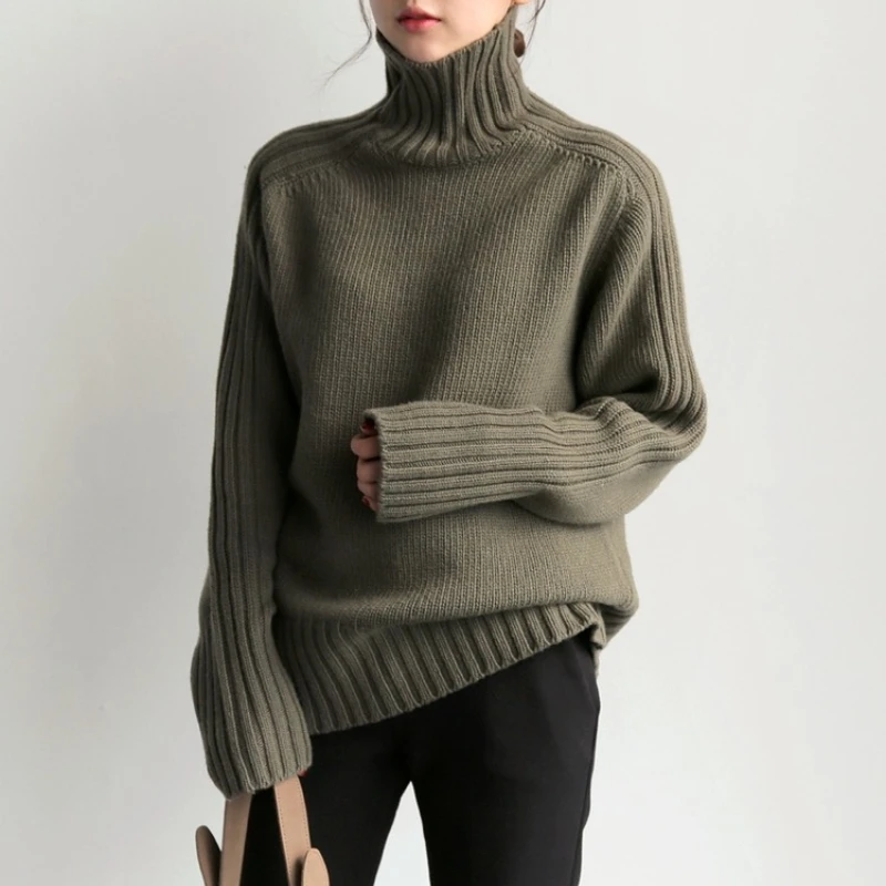 

REALEFT Autumn Winter Solid Turtleneck Women's Sweaters 2025 New Long Sleeve Knitted Casual Loose Pullovers Tops Female