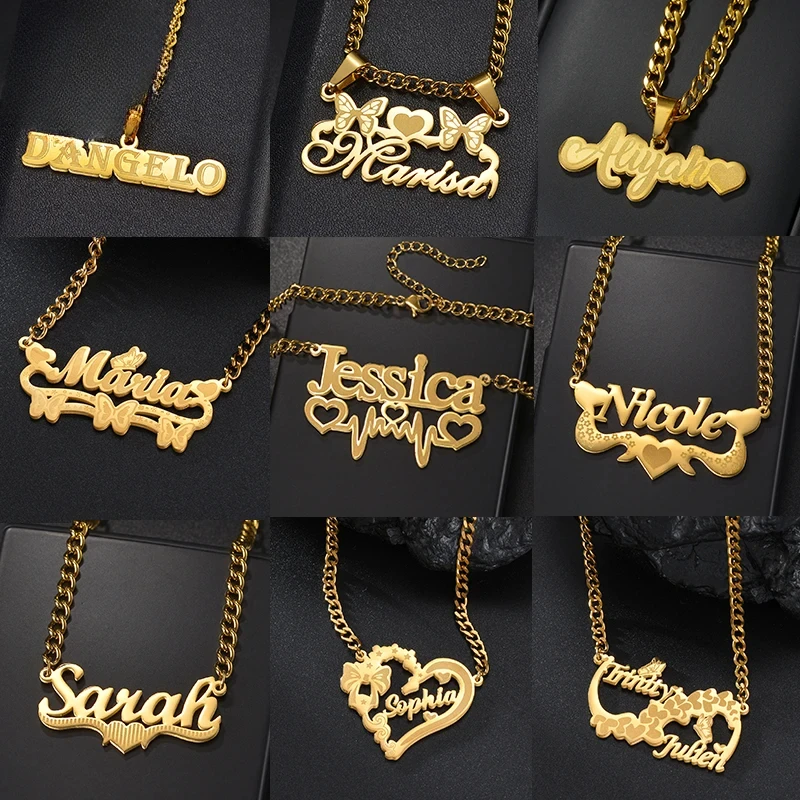 

LOVE&NAME Custom Removable Butterfly Heart Name Pendant Stainless Steel Laser Marking Nameplate Necklaces for Women Kids Gift