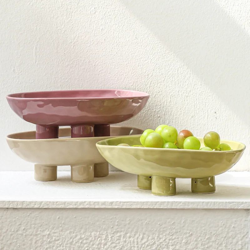 Modern Minimalist Creative Hand Crafted Ceramic Three High Legged Fruit Tray for Home Living Room Tabletop Fruit Candy Tray image 5