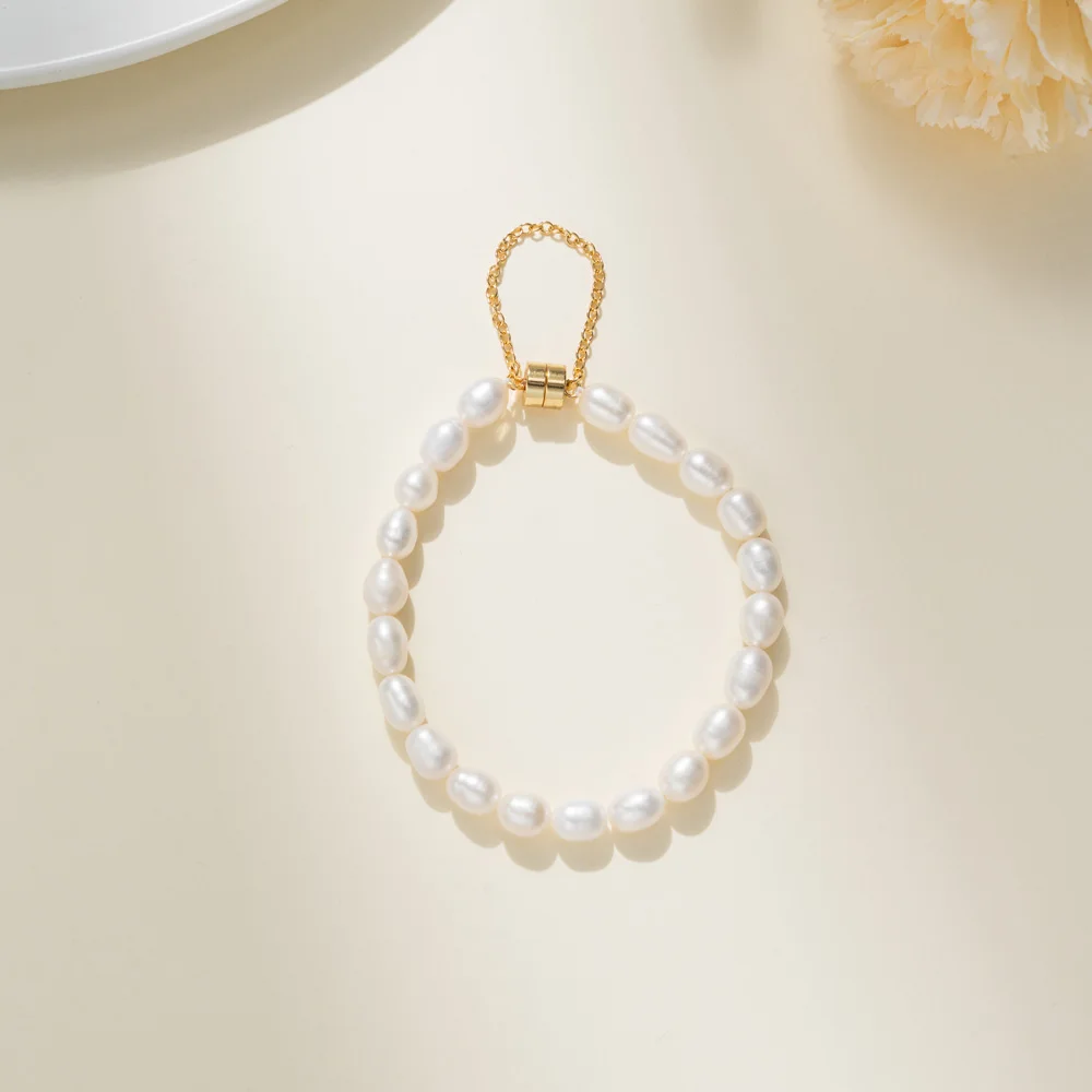 Hengsheng 6-7mm Rice Shape Freshwater Pearl Bracelet 16cm 18cm 20cm Heart Geometric Magnet Bracelet Jewelry Gift 2025 New In