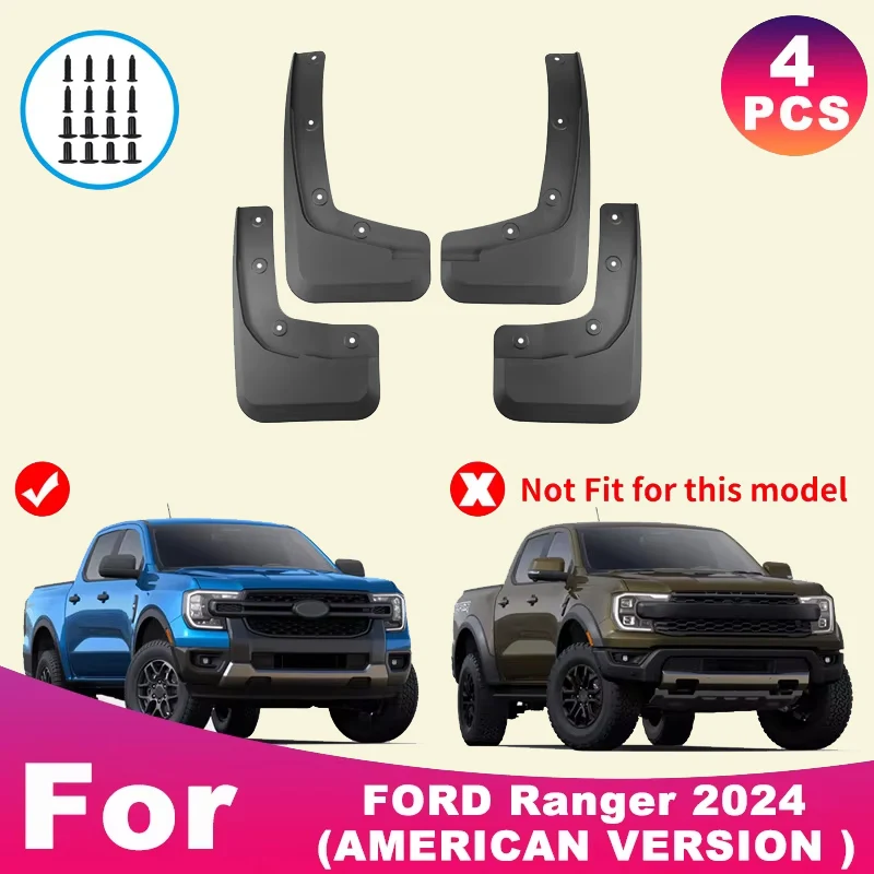 

For FORD Ranger AMERICAN VERSION 2024 Automotive Tire Mudguard Waterproof Prevent Mud Splashing Car Mud Flaps 4pcs Accessories