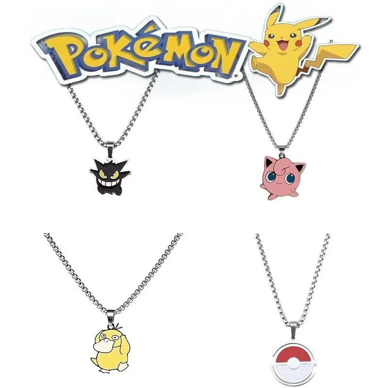 Pokemon Necklace Gengar Psyduck Cartoon Color Titanium Steel Elf Ball Couple Pendant Necklace Fashion Trend Clothing Accessories