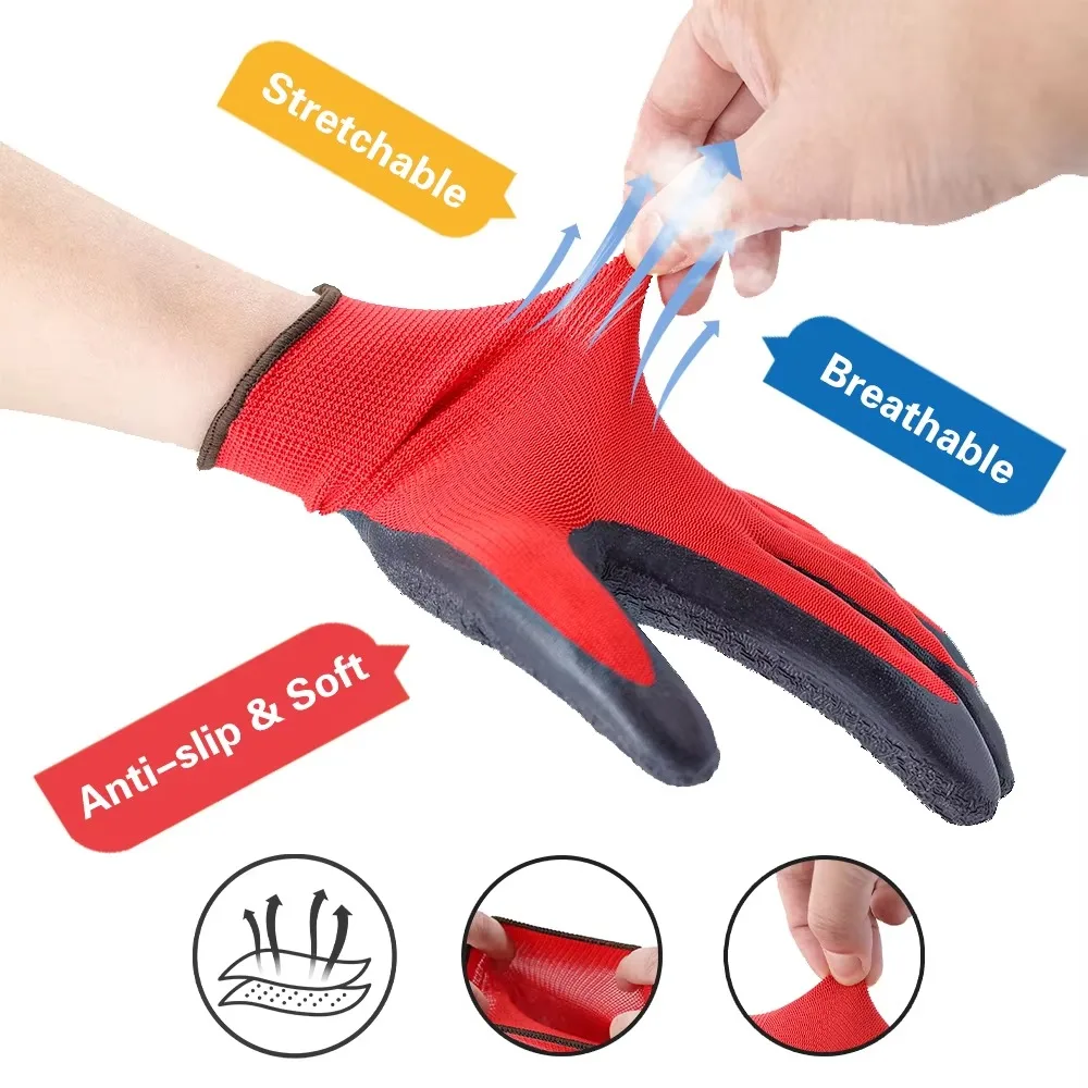 5pcs High-quality Latex-coated Waterproof Flexible Work Grain Gloves for Use in The Horticultural and Construction Industries