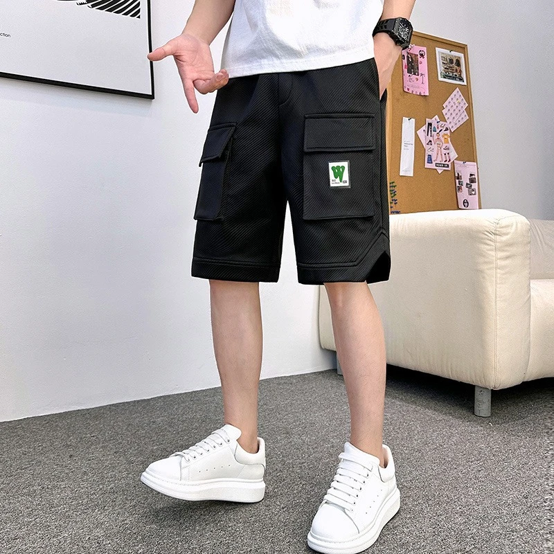 

Summer Men's Cargo Shorts Casual Loose Fit Big Size Sporty Streetwear Teen Boys Pocket Five-Inch