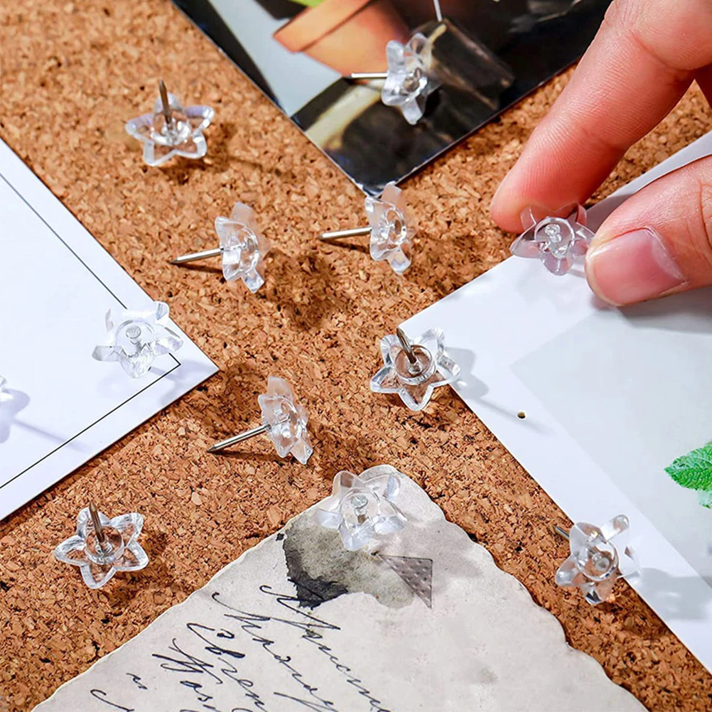 

Five Pointed Star Thumbtacks Clear Push Pins Decorative Flat Tacks Cork Board Pins Sturdy White Tacks Wall Photos Maps