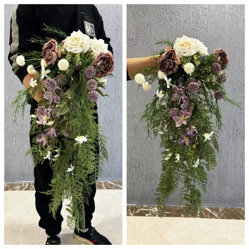 Retro bouquet French oil painting studio bouquet Mori waterfall simulation flower purple outdoor wedding flower