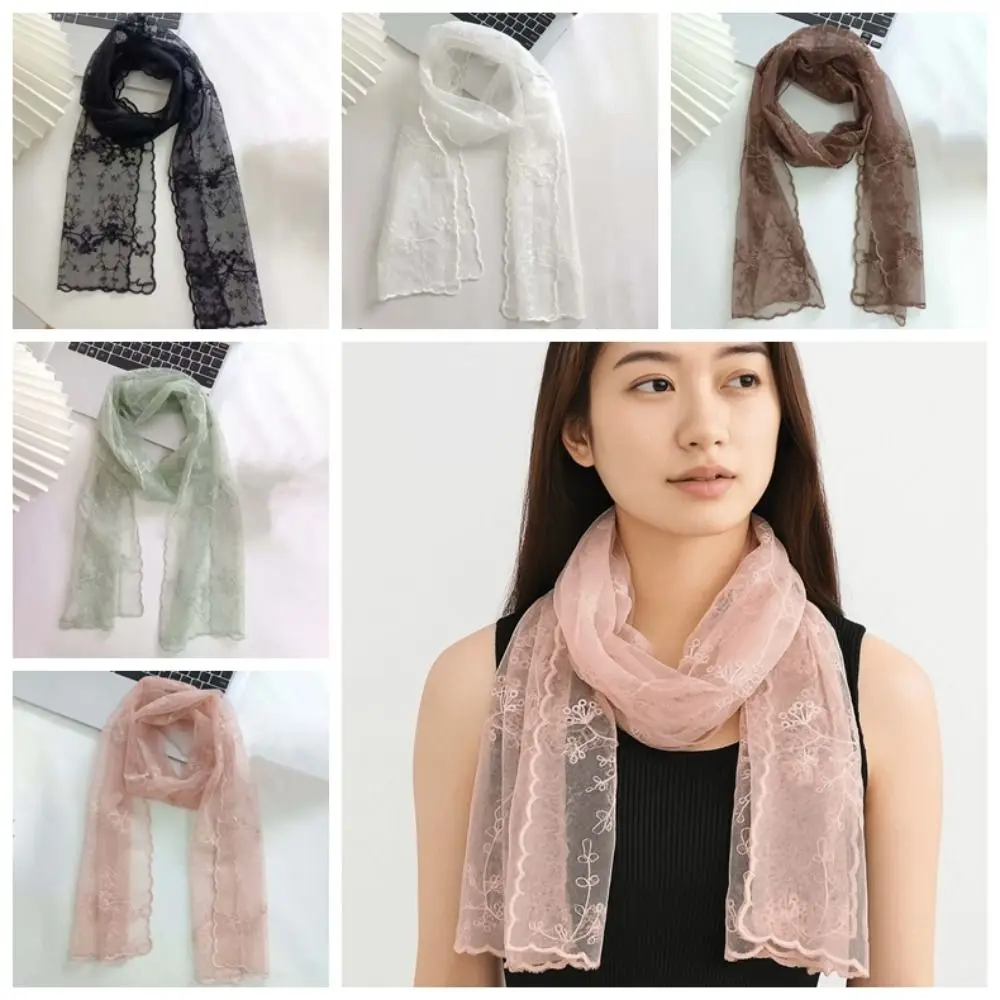 

Headband Breathable Spring Silk Scarf Silk Polyester Lace Thin Headscarf Lightweight Sunscreen Embroidered Flower Shawl Vacation
